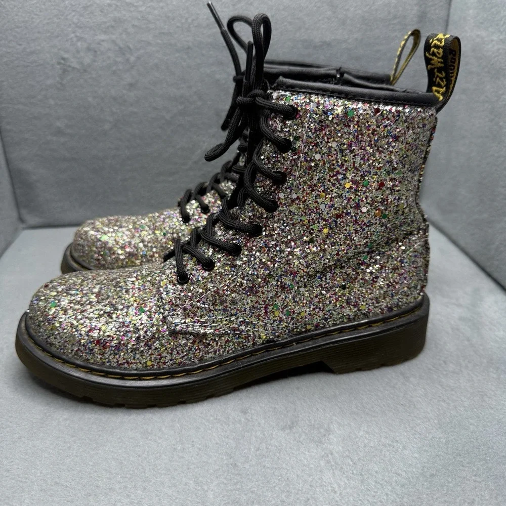 Dr. Martens Junior  1460 Chunky Glitter Boots Silver Lace Up Kids Size US 5 EU36